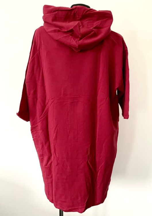 Bordowa rozpinana bluza oversize plus size z kapturem i żółtymi wstawkami