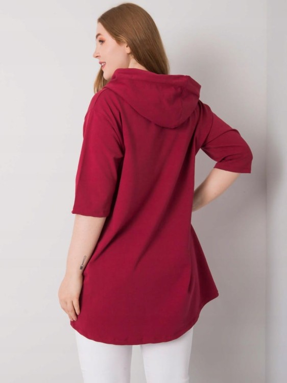 Bordowa rozpinana bluza oversize plus size z kapturem i żółtymi wstawkami